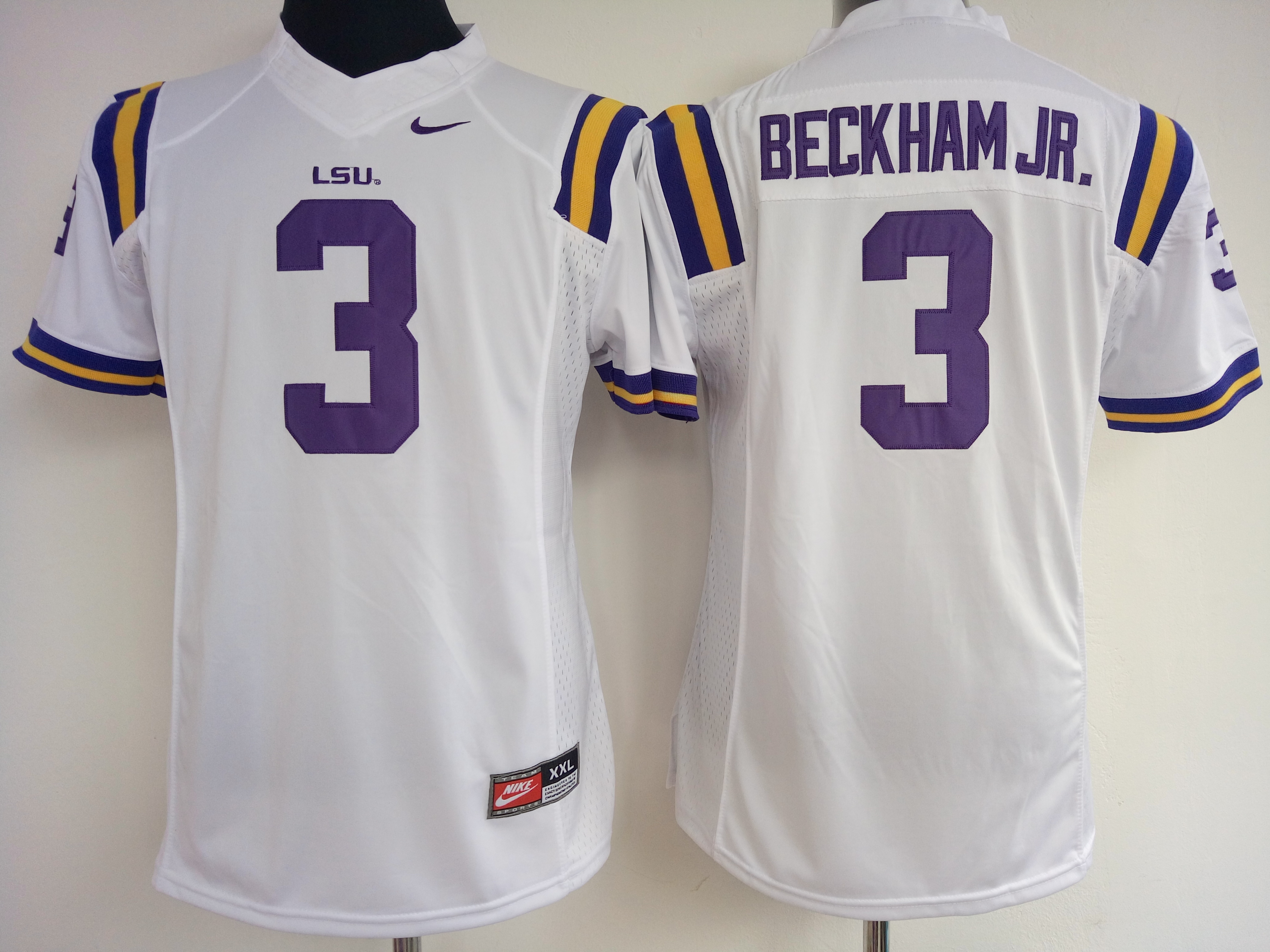 NCAA Womens LSU Tigers White #3 Beckham Jr jerseys->women ncaa jersey->Women Jersey